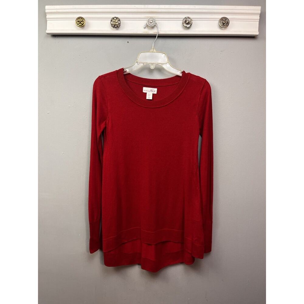 Anthropologie Shrinking Violet sweater Womens XS Red Tunic Bright Colorful